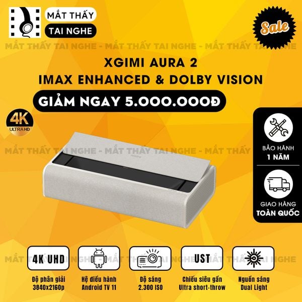 Xgimi Aura 2 - Máy chiếu siêu gần 4K thông minh tích hợp Android TV 11, sử dụng công nghệ Dual Light 2.0, đạt chứng nhận IMAX Enhanced, độ phân giải chuẩn 4K UHD, độ sáng 2300 ISO Lumens, loa Harman Kardon và Dolby Vision