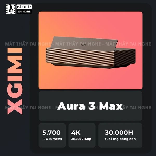 XGIMI Aura 3 Max - Máy chiếu siêu gần 4K thông minh tích hợp Google TV, sử dụng công nghệ RGB Triple-Laser, đạt chứng nhận IMAX Enhanced, độ phân giải chuẩn 4K UHD, độ sáng 5700 ISO Lumens, loa Harman Kardon và Dolby Vision