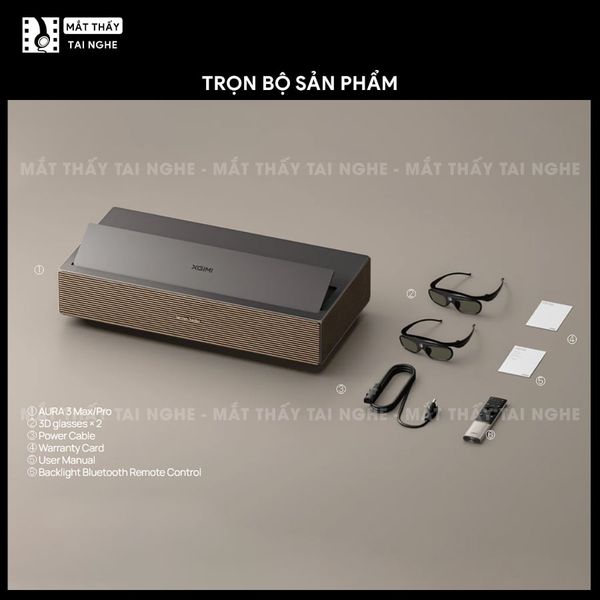 XGIMI Aura 3 Max - Máy chiếu siêu gần 4K thông minh tích hợp Google TV, sử dụng công nghệ RGB Triple-Laser, đạt chứng nhận IMAX Enhanced, độ phân giải chuẩn 4K UHD, độ sáng 5700 ISO Lumens, loa Harman Kardon và Dolby Vision