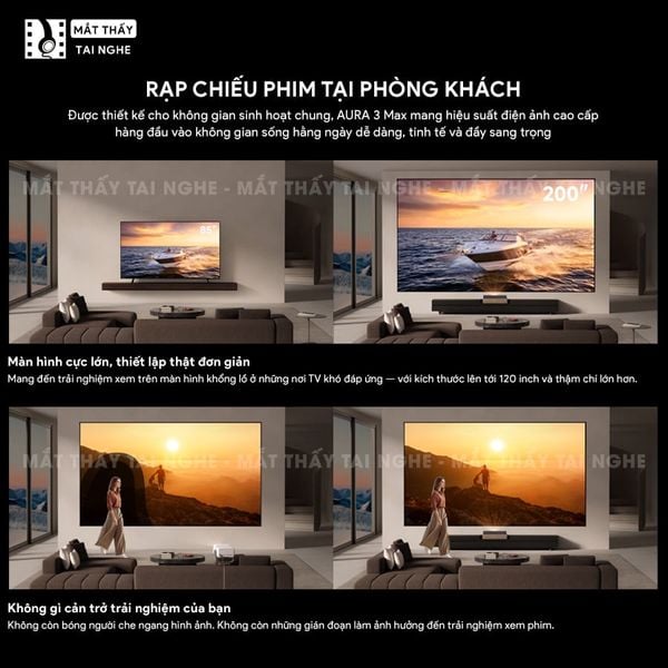 XGIMI Aura 3 Max - Máy chiếu siêu gần 4K thông minh tích hợp Google TV, sử dụng công nghệ RGB Triple-Laser, đạt chứng nhận IMAX Enhanced, độ phân giải chuẩn 4K UHD, độ sáng 5700 ISO Lumens, loa Harman Kardon và Dolby Vision