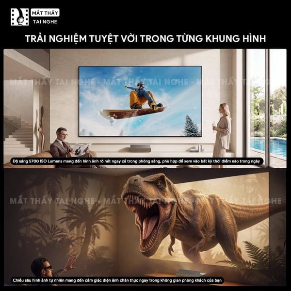 XGIMI Aura 3 Max - Máy chiếu siêu gần 4K thông minh tích hợp Google TV, sử dụng công nghệ RGB Triple-Laser, đạt chứng nhận IMAX Enhanced, độ phân giải chuẩn 4K UHD, độ sáng 5700 ISO Lumens, loa Harman Kardon và Dolby Vision