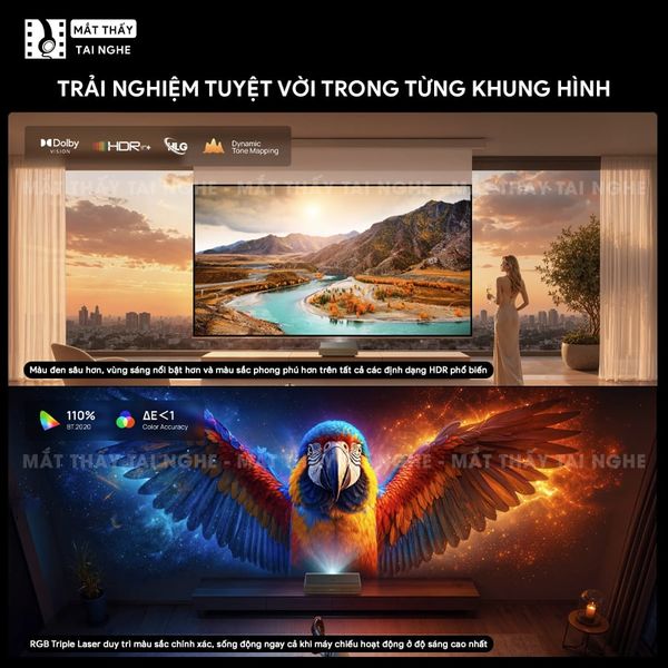 XGIMI Aura 3 Max - Máy chiếu siêu gần 4K thông minh tích hợp Google TV, sử dụng công nghệ RGB Triple-Laser, đạt chứng nhận IMAX Enhanced, độ phân giải chuẩn 4K UHD, độ sáng 5700 ISO Lumens, loa Harman Kardon và Dolby Vision