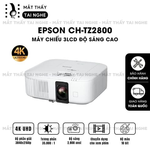 Epson CH-TZ2800 -  Máy chiếu 4K 3LCD chính hãng Epson, độ phân giải chuẩn 4K UHD 3840x2160p chuyên Cinema, độ sáng 2.800 ansi, tương phản siêu cao 35.000:1