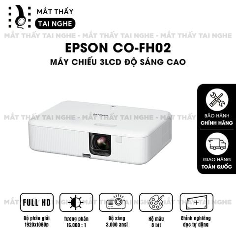 Epson CO-FH02 - Máy chiếu độ sáng cao 3.000 ansi lumens, độ phân giải chuẩn Full HD 1920x1080p, tương phản 16.000:1, hình ảnh nét đẹp, hỗ trợ trình chiếu dạy học & văn phòng cực sáng rõ