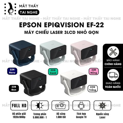 Epson EpiqVision EF-22 - Máy chiếu Laser mini thông minh tích hợp Google, sử dụng công nghệ 3LCD độc quyền, độ sáng 1000 ISO lumens, độ phân giải chuẩn Full HD, tương phản 5.000.000:1 cho hình ảnh và màu sắc cực đẹp