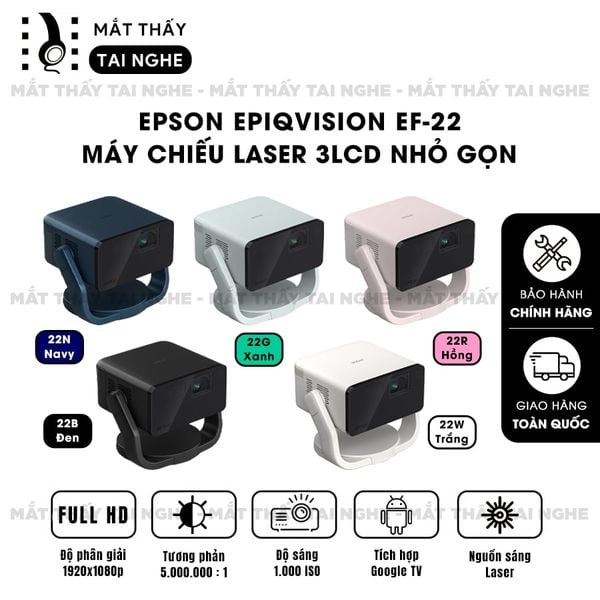 Epson EpiqVision EF-22 - Máy chiếu Laser mini thông minh tích hợp Google, sử dụng công nghệ 3LCD độc quyền, độ sáng 1000 ISO lumens, độ phân giải chuẩn Full HD, tương phản 5.000.000:1 cho hình ảnh và màu sắc cực đẹp