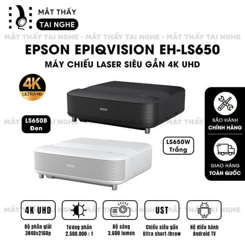 Epson EpiqVision EH-LS650 - Máy chiếu siêu gần 4K thông minh tích hợp Android TV, độ phân giải chuẩn 4K UHD 3840x2160p, độ sáng 3.600 lumen, tương phản siêu cao 2.500.000:1