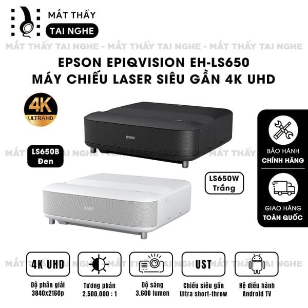 Epson EpiqVision EH-LS650 - Máy chiếu siêu gần 4K thông minh tích hợp Android TV, độ phân giải chuẩn 4K UHD 3840x2160p, độ sáng 3.600 lumen, tương phản siêu cao 2.500.000:1