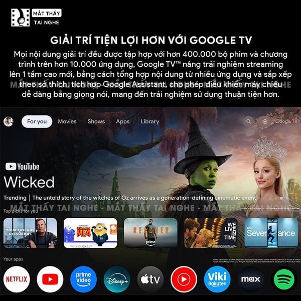 Epson Lifestudio Grand EH-LS670 - Máy chiếu siêu gần 4K thông minh tích hợp Google TV và Netflix chính chủ, độ phân giải chuẩn 4K UHD 3840x2160p, độ sáng 3.600 lumen, tương phản siêu cao 5.000.000:1