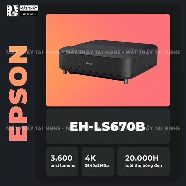 Epson Lifestudio Grand EH-LS670 - Máy chiếu siêu gần 4K thông minh tích hợp Google TV và Netflix chính chủ, độ phân giải chuẩn 4K UHD 3840x2160p, độ sáng 3.600 lumen, tương phản siêu cao 5.000.000:1