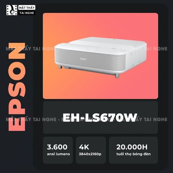 Epson Lifestudio Grand EH-LS670 - Máy chiếu siêu gần 4K thông minh tích hợp Google TV và Netflix chính chủ, độ phân giải chuẩn 4K UHD 3840x2160p, độ sáng 3.600 lumen, tương phản siêu cao 5.000.000:1