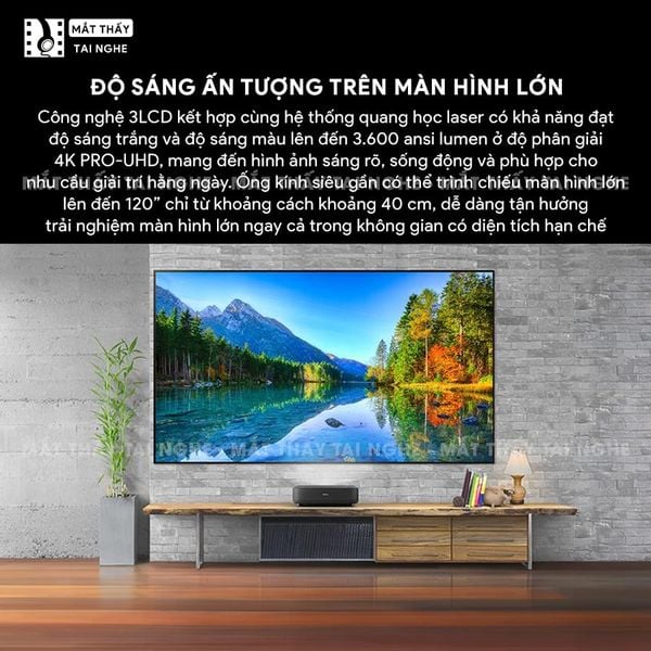 Epson Lifestudio Grand EH-LS670 - Máy chiếu siêu gần 4K thông minh tích hợp Google TV và Netflix chính chủ, độ phân giải chuẩn 4K UHD 3840x2160p, độ sáng 3.600 lumen, tương phản siêu cao 5.000.000:1