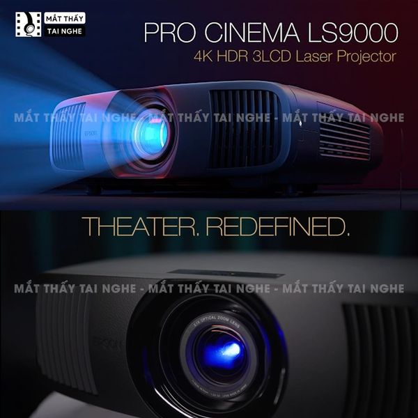 Epson EH-LS9000 - Máy chiếu chuyên dụng cho home cinema cao cấp, sử dụng công nghệ 3LCD độc quyền kết hợp nguồn sáng Laser tiên tiến, độ sáng 2.200 ansi lumesn, độ phân giải 4K UHD và tương phản cực cao 2.500.000:1