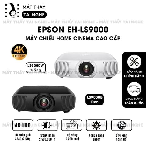 Epson EH-LS9000 - Máy chiếu chuyên dụng cho home cinema cao cấp, sử dụng công nghệ 3LCD độc quyền kết hợp nguồn sáng Laser tiên tiến, độ sáng 2.200 ansi lumesn, độ phân giải 4K UHD và tương phản cực cao 2.500.000:1