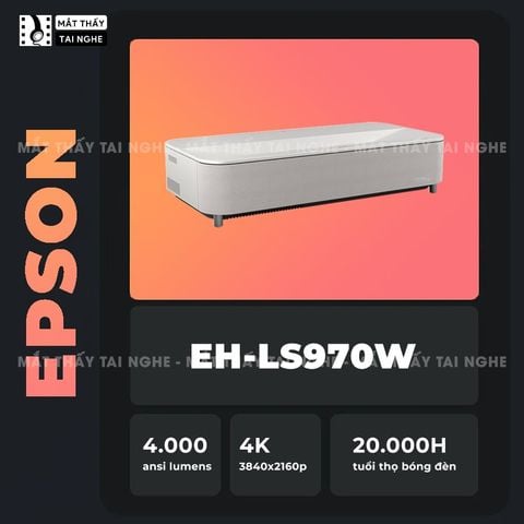 Epson Lifestudio Grand EH-LS970 - Máy chiếu siêu gần 4K thông minh tích hợp Google TV và Netflix chính chủ, độ phân giải chuẩn 4K UHD 3840x2160p, độ sáng 4.000 lumen, tương phản siêu cao 5.000.000:1