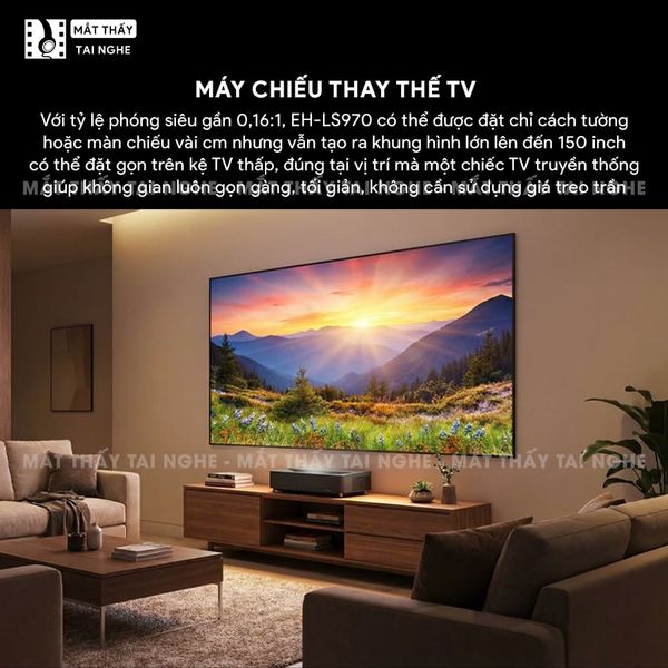 Epson Lifestudio Grand EH-LS970 - Máy chiếu siêu gần 4K thông minh tích hợp Google TV và Netflix chính chủ, độ phân giải chuẩn 4K UHD 3840x2160p, độ sáng 4.000 lumen, tương phản siêu cao 5.000.000:1