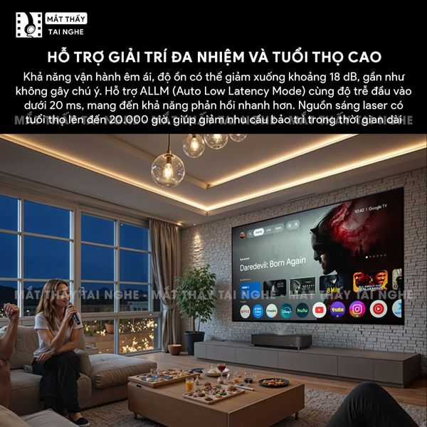 Epson Lifestudio Grand EH-LS970 - Máy chiếu siêu gần 4K thông minh tích hợp Google TV và Netflix chính chủ, độ phân giải chuẩn 4K UHD 3840x2160p, độ sáng 4.000 lumen, tương phản siêu cao 5.000.000:1