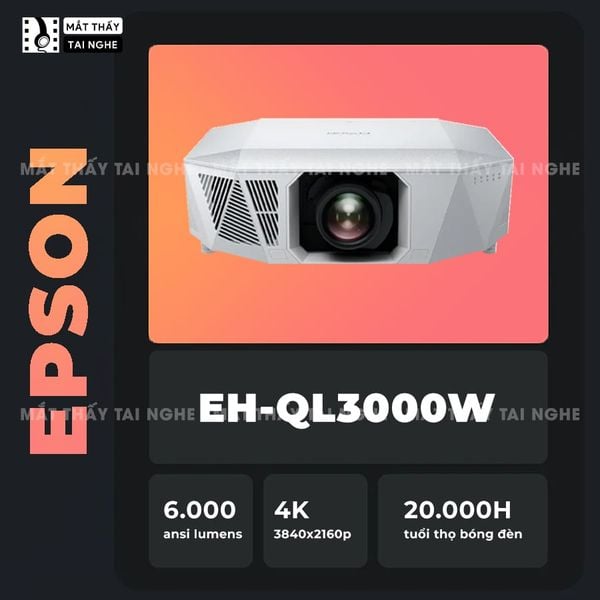 Epson EH-QL3000 - Máy chiếu chuyên dụng cho home cinema cao cấp, sử dụng công nghệ 3LCD độc quyền kết hợp nguồn sáng Laser tiên tiến, độ sáng 6.000 ansi lumens, độ phân giải 4K UHD và tương phản cực cao 5.000.000:1