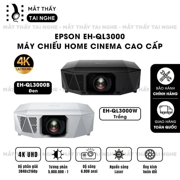 Epson EH-QL3000 - Máy chiếu chuyên dụng cho home cinema cao cấp, sử dụng công nghệ 3LCD độc quyền kết hợp nguồn sáng Laser tiên tiến, độ sáng 6.000 ansi lumens, độ phân giải 4K UHD và tương phản cực cao 5.000.000:1