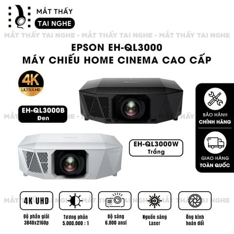 Epson EH-QL3000 - Máy chiếu chuyên dụng cho home cinema cao cấp, sử dụng công nghệ 3LCD độc quyền kết hợp nguồn sáng Laser tiên tiến, độ sáng 6.000 ansi lumens, độ phân giải 4K UHD và tương phản cực cao 5.000.000:1