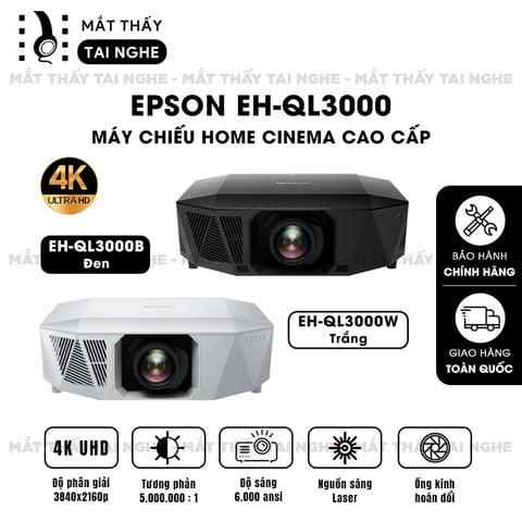 Epson EH-QL3000 - Máy chiếu chuyên dụng cho home cinema cao cấp, sử dụng công nghệ 3LCD độc quyền kết hợp nguồn sáng Laser tiên tiến, độ sáng 6.000 ansi lumens, độ phân giải 4K UHD và tương phản cực cao 5.000.000:1