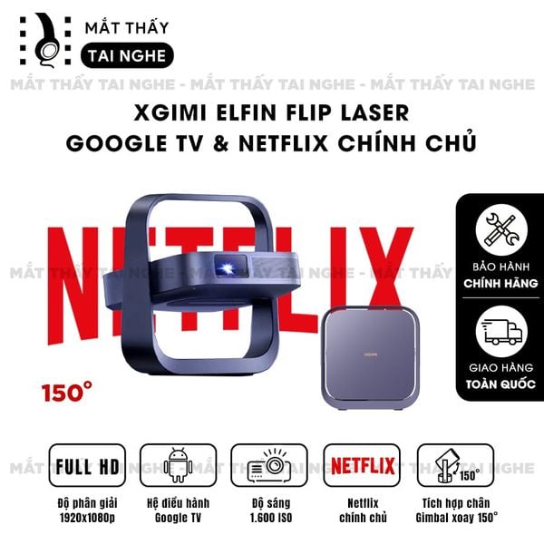 Xgimi Elifn Flip Laser - Máy chiếu thông minh tích hợp Google TV và Netflix chính chủ, sử dụng công nghệ DLP, độ sáng 1.600 ISO lumens, độ phân giải chuẩn Full HD cho hình ảnh và màu sắc cực đẹp