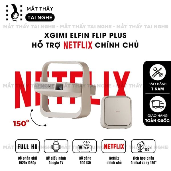 Xgimi Elifn Flip Plus - Máy chiếu thông minh tích hợp Google TV và Netflix chính chủ, sử dụng công nghệ DLP, độ sáng 500 ISO lumens, độ phân giải chuẩn Full HD cho hình ảnh và màu sắc cực đẹp