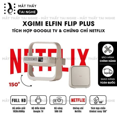 XGIMI Elfin Flip Plus - Máy chiếu thông minh tích hợp Google TV và Netflix chính chủ, sử dụng công nghệ DLP, độ sáng 500 ISO lumens, độ phân giải chuẩn Full HD cho hình ảnh và màu sắc cực đẹp