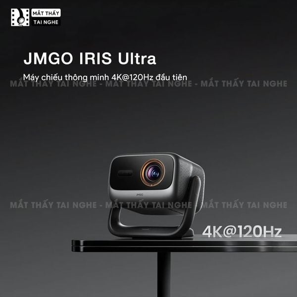 JMGO IRIS Ultra - Máy chiếu thông minh 4K@120Hz đầu tiên, tích hợp công nghệ MALC Triple-Laser 6.0 và Hệ thống khẩu độ kép, độ phân giải 4K UHD 3840x2160p, độ sáng 4.500 ISO lumens, hỗ trợ Google TV, Netflix chính chủ và xem phim 3D