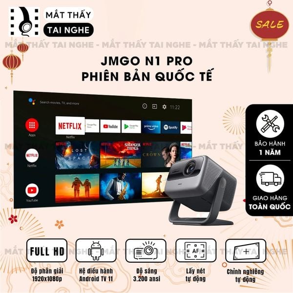 JMGO N1 Pro Quốc tế - Máy chiếu thông minh tích hợp Android TV 11, độ phân giải Full HD 1920x1080p , độ sáng 3200 ansi lumens, tích hợp loa Dynaudio cao cấp