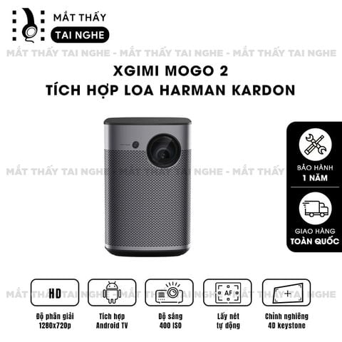Xgimi MoGo 2 - Máy chiếu di động thông minh tích hợp hệ điều hành Android TV, độ sáng 400 ISO lumens, độ phân giải chuẩn HD 720p, thiết kế nhỏ gọn và tích hợp loa Harman Kardon