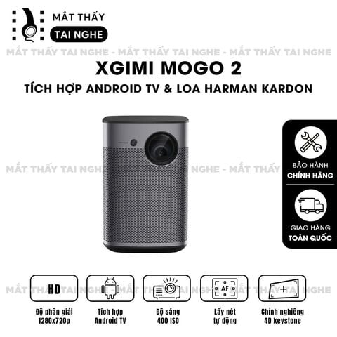 XGIMI MoGo 2 - Máy chiếu di động thông minh tích hợp hệ điều hành Android TV, độ sáng 400 ISO lumens, độ phân giải chuẩn HD 720p, thiết kế nhỏ gọn và tích hợp loa Harman Kardon