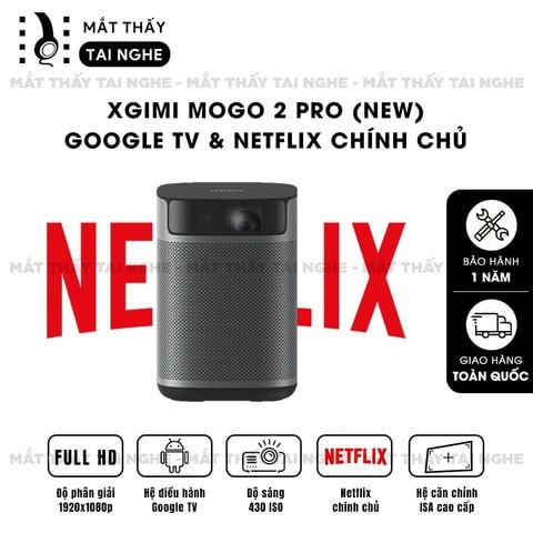 Xgimi Mogo 2 Pro (New) - Máy chiếu di động thông minh tích hợp Google TV & Netflix bản quyền, độ sáng 430 ISO lumens, độ phân giải chuẩn Full HD, thiết kế nhỏ gọn và tích hợp loa Harman Kardon