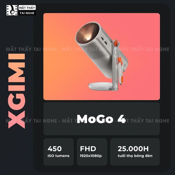 XGIMI MoGo 4 - Máy chiếu di động thông minh tích hợp Google TV & Netflix bản quyền, độ sáng 450 ISO lumens, độ phân giải chuẩn Full HD, thiết kế chân Gimbal xoay 360 độ linh hoạt và Pin tích hợp 71.28Wh