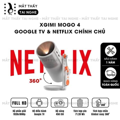 Xgimi Mogo 4 - Máy chiếu di động thông minh tích hợp Google TV & Netflix bản quyền, độ sáng 450 ISO lumens, độ phân giải chuẩn Full HD, thiết kế chân Gimbal xoay 360 độ linh hoạt và Pin tích hợp 71.28Wh