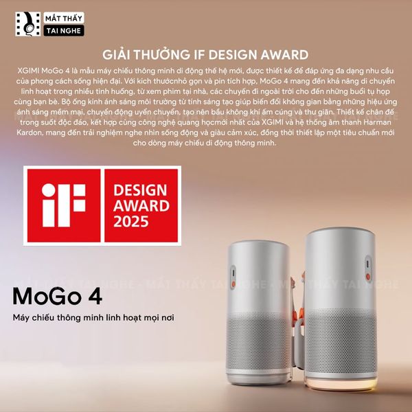 XGIMI MoGo 4 - Máy chiếu di động thông minh tích hợp Google TV & Netflix bản quyền, độ sáng 450 ISO lumens, độ phân giải chuẩn Full HD, thiết kế chân Gimbal xoay 360 độ linh hoạt và Pin tích hợp 71.28Wh