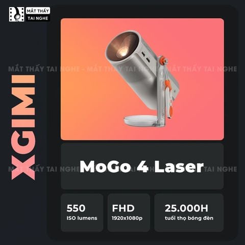 XGIMI MoGo 4 Laser - Máy chiếu di động thông minh tích hợp Google TV & Netflix bản quyền, độ sáng 550 ISO lumens, độ phân giải chuẩn Full HD, thiết kế chân Gimbal xoay 360 độ linh hoạt và Pin tích hợp 71.28Wh