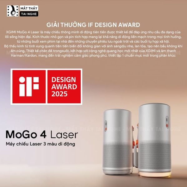 XGIMI MoGo 4 Laser Outdoor Collection - Bộ máy chiếu di động thông minh tích hợp Google TV & Netflix bản quyền, độ sáng 550 ISO lumens, độ phân giải chuẩn Full HD, thiết kế chân Gimbal xoay 360 độ linh hoạt và Pin tích hợp 71.28Wh