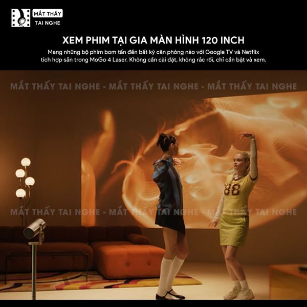XGIMI MoGo 4 Laser Outdoor Collection - Bộ máy chiếu di động thông minh tích hợp Google TV & Netflix bản quyền, độ sáng 550 ISO lumens, độ phân giải chuẩn Full HD, thiết kế chân Gimbal xoay 360 độ linh hoạt và Pin tích hợp 71.28Wh