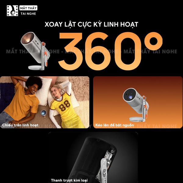 XGIMI MoGo 4 Laser Outdoor Collection - Bộ máy chiếu di động thông minh tích hợp Google TV & Netflix bản quyền, độ sáng 550 ISO lumens, độ phân giải chuẩn Full HD, thiết kế chân Gimbal xoay 360 độ linh hoạt và Pin tích hợp 71.28Wh