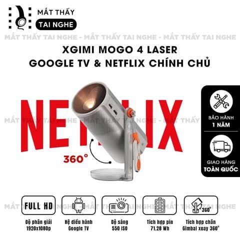 Xgimi Mogo 4 Laser - Máy chiếu di động thông minh tích hợp Google TV & Netflix bản quyền, độ sáng 550 ISO lumens, độ phân giải chuẩn Full HD, thiết kế chân Gimbal xoay 360 độ linh hoạt và Pin tích hợp 71.28Wh