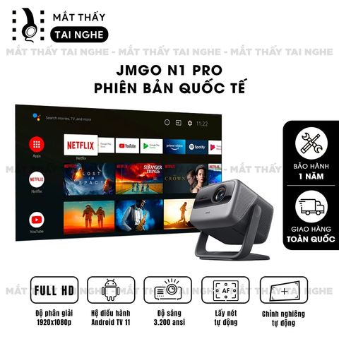 JMGO N1 Pro Quốc tế - Máy chiếu thông minh tích hợp Android TV 11, độ phân giải Full HD 1920x1080p , độ sáng 3200 ansi lumens, tích hợp loa Dynaudio cao cấp