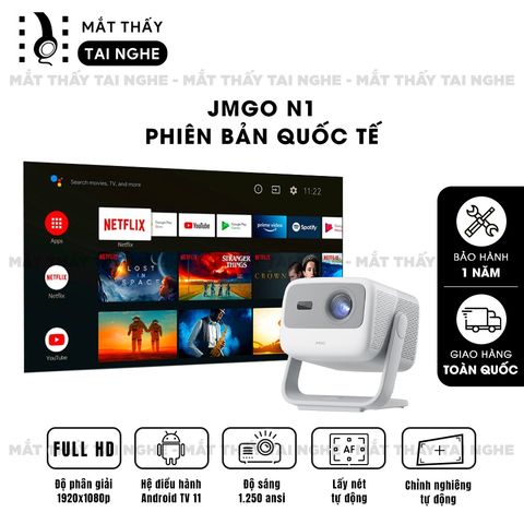 JMGO N1 Quốc tế - Máy chiếu thông minh tích hợp Android TV 11, độ phân giải Full HD 1920x1080p , độ sáng 1250 ansi lumens, tích hợp loa Dynaudio cao cấp