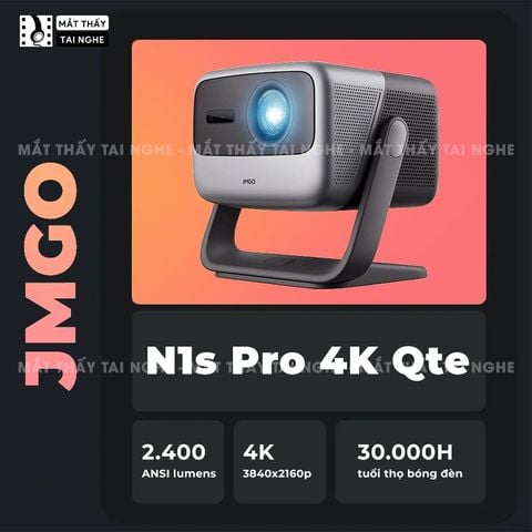 JMGO N1s Pro 4K Quốc tế - Máy chiếu thông minh tích hợp Google TV và hỗ trợ Netflix chính chủ, độ phân giải 4K UHD 3840x2160p, độ sáng 2.400 Ansi lumens