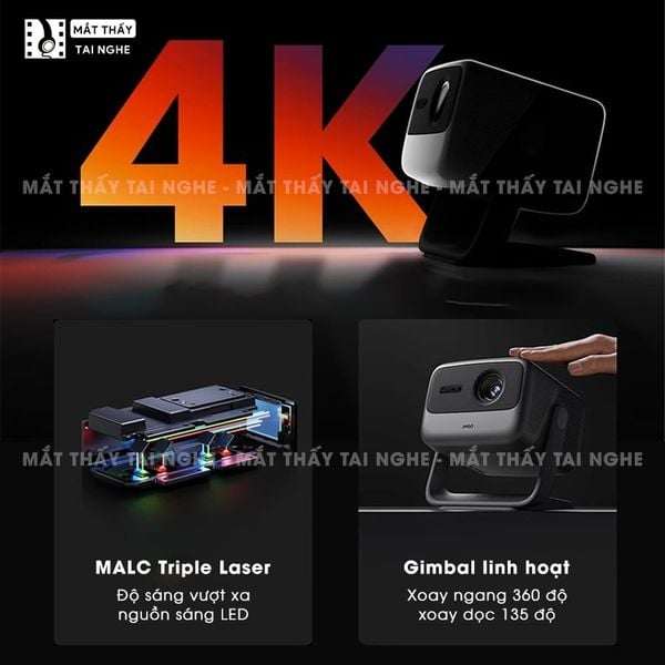JMGO N1s Pro 4K Quốc tế - Máy chiếu thông minh tích hợp Google TV và hỗ trợ Netflix chính chủ, độ phân giải 4K UHD 3840x2160p, độ sáng 2.400 Ansi lumens