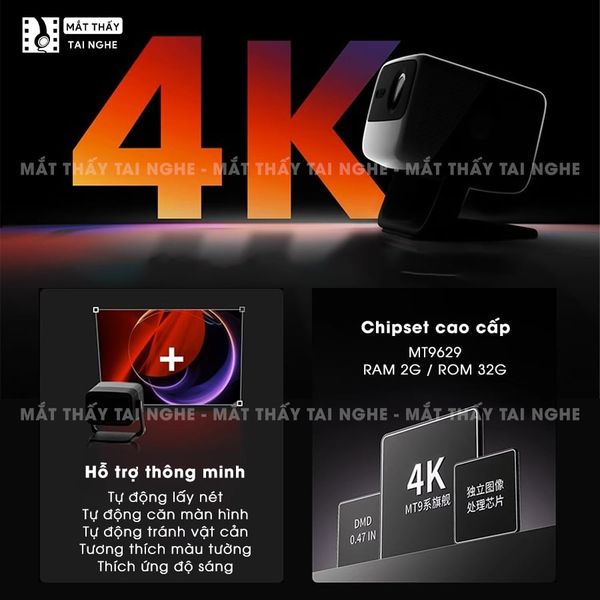 JMGO N1s Pro 4K Quốc tế - Máy chiếu thông minh tích hợp Google TV và hỗ trợ Netflix chính chủ, độ phân giải 4K UHD 3840x2160p, độ sáng 2.400 Ansi lumens