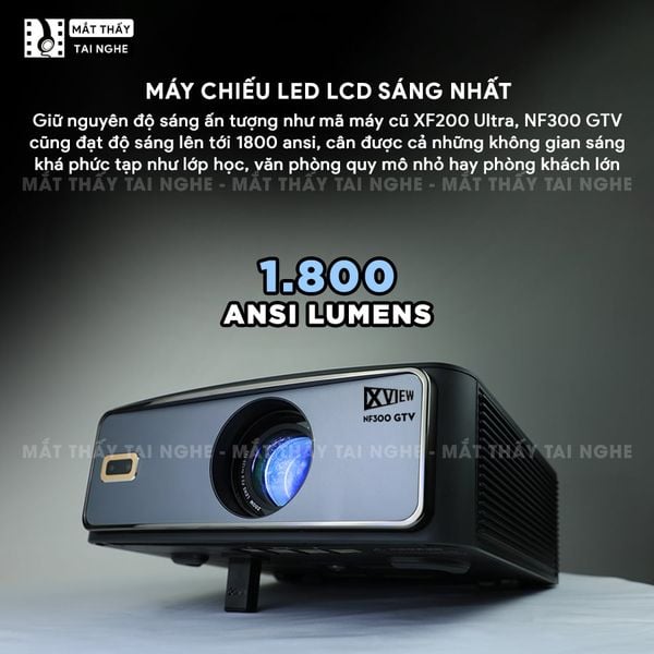 Xview NF300 GTV - Máy chiếu LED LCD sáng nhất hiện nay, độ sáng lên đến 1.800 ansi, phân giải thực chuẩn Full HD 1080p, hỗ trợ hệ điều hành Google TV mượt mà và chứng chỉ xem Netflix