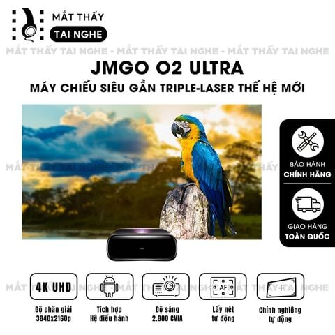 JMGO O2 Ultra 4K - Máy chiếu siêu gần thông minh tích hợp Hệ điều hành, độ phân giải 4K UHD 3840x2160p , độ sáng 4500 Ansi lumens, chip xử lý Mediatek 9679 siêu mạnh