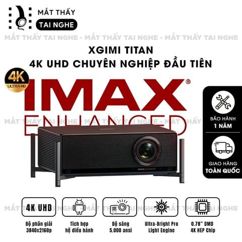 Xgimi Titan - Máy chiếu 4K chuyên nghiệp đầu tiên của Xgimi, sử dụng công nghệ Laser kép cao cấp, độ phân giải chuẩn 4K UHD, độ sáng 5000 ISO Lumens, tương phản 5.000.000:1, đạt chứng nhận IMAX Enhanced & Dolby Vision và tích hợp loa Harman Kardon