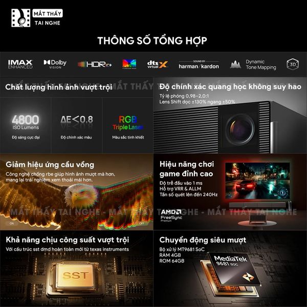 XGIMI Titan Noir - Máy chiếu 4K thông minh cao cấp, tích hợp Google TV, sử dụng công nghệ RGB Triple Laser, độ phân giải chuẩn 4K UHD, độ sáng 4.800 ISO Lumens, đạt chứng nhận IMAX Enhanced & Dolby Vision và tích hợp loa Harman Kardon